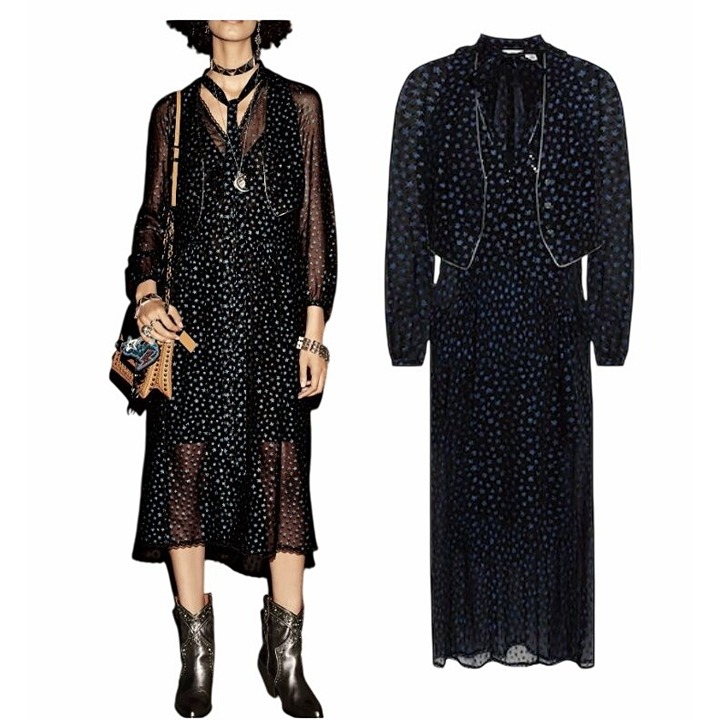 ⭐Coach Star Print Waistcoat Dress Black Blue Silk mid-length glittered Size 0⭐