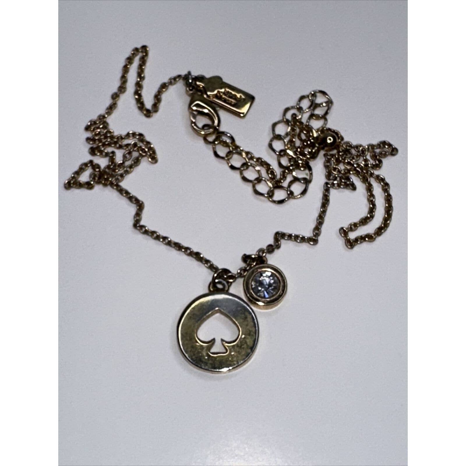 Kate Spade Necklace Gold Tone Links Charms Crystal Round Cut Out 17-20 Adjust