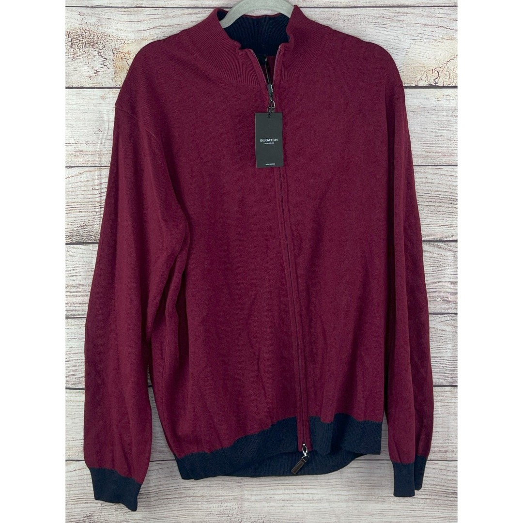 NWT Bugatchi Sweater Men XL Elbow Patches Full Zip Wool Cashmere Blend Italy