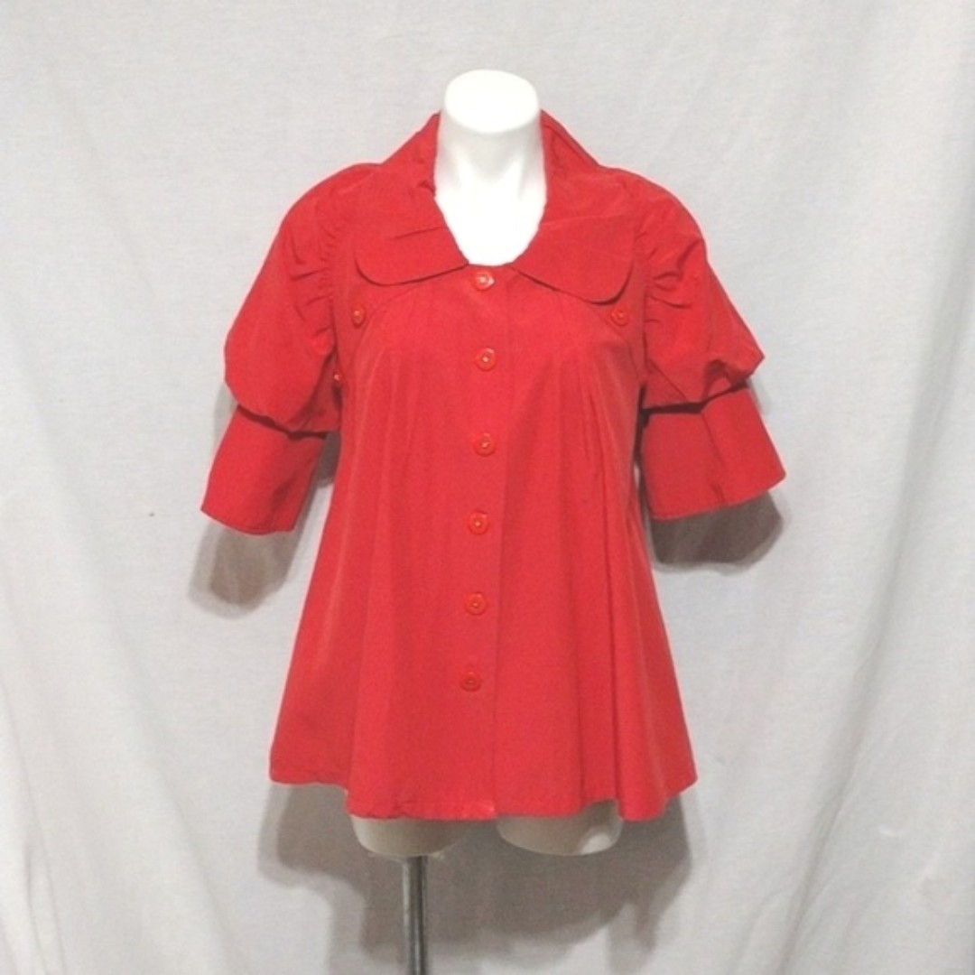 Style Puff Sleeves Button Down Swing Dress Coat Medium