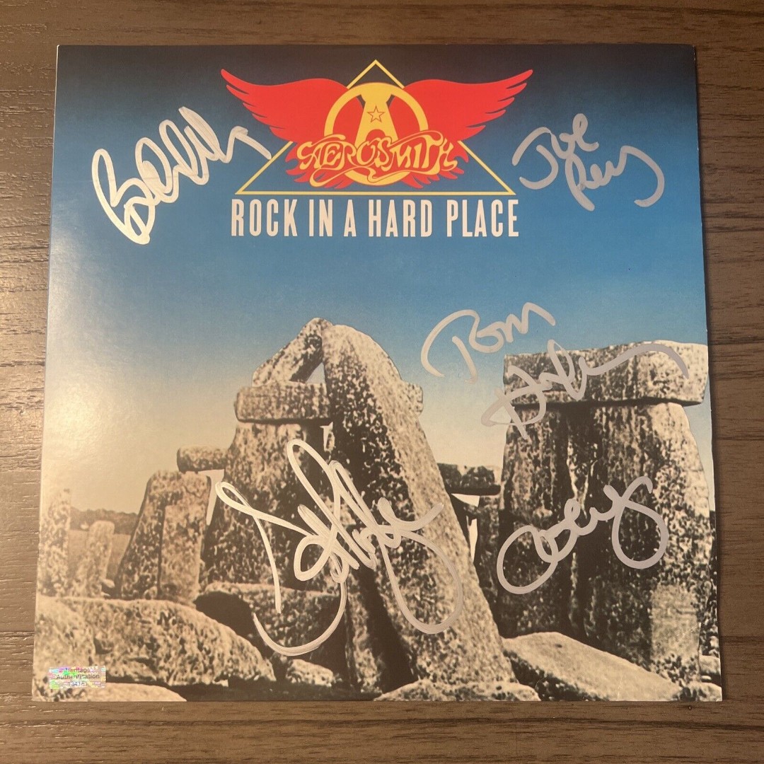 Aerosmith Autographed by all 5 members complete Rock In A Hard Place” Album LP