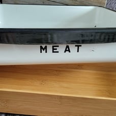 Vintage Antique Black Rim Enamel Enamelware Refrigerator MEAT Tray 1940s 50s