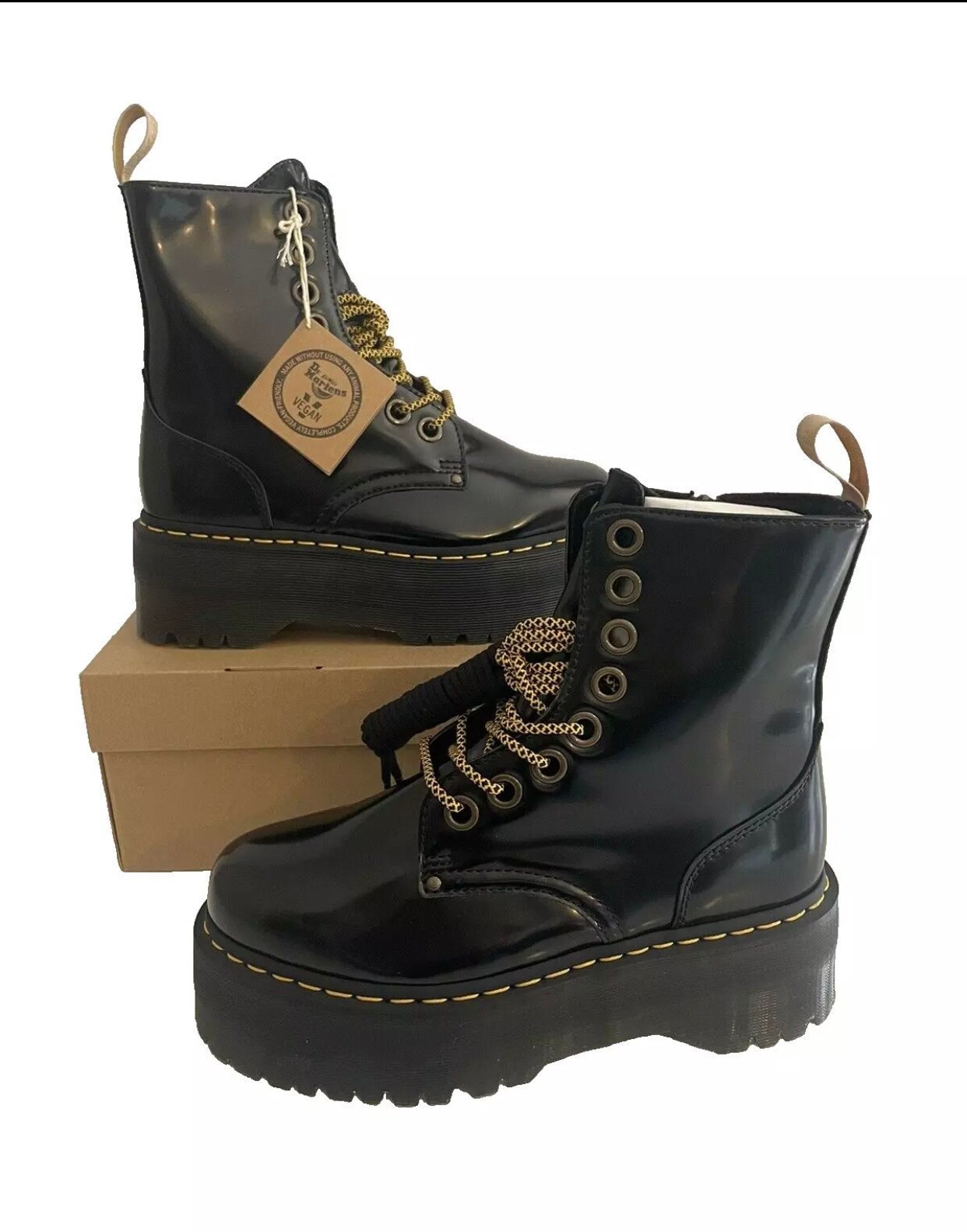 Dr. Martens Vegan Jadon Max Patent Leather Platform Boots Black Womens new