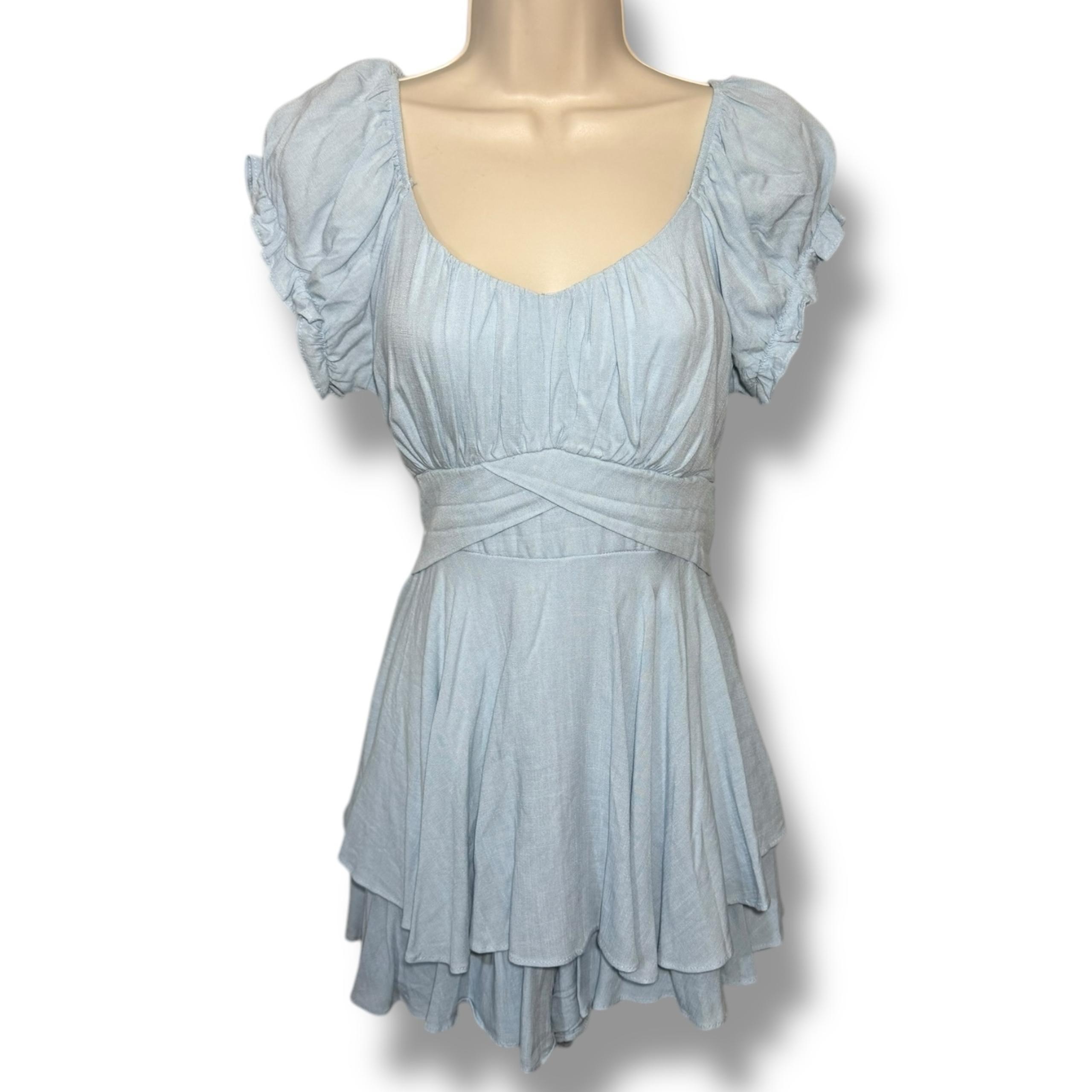 Altar’d State Women’s Haisley Double Layered Romper Light Blue Size Large