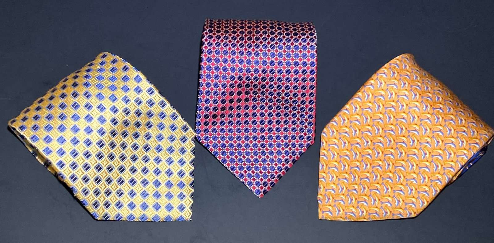 TOMMY HILFIGER 100% SILK MEN'S TIES SET OF 3 ORANGE YELLOW RED EUC