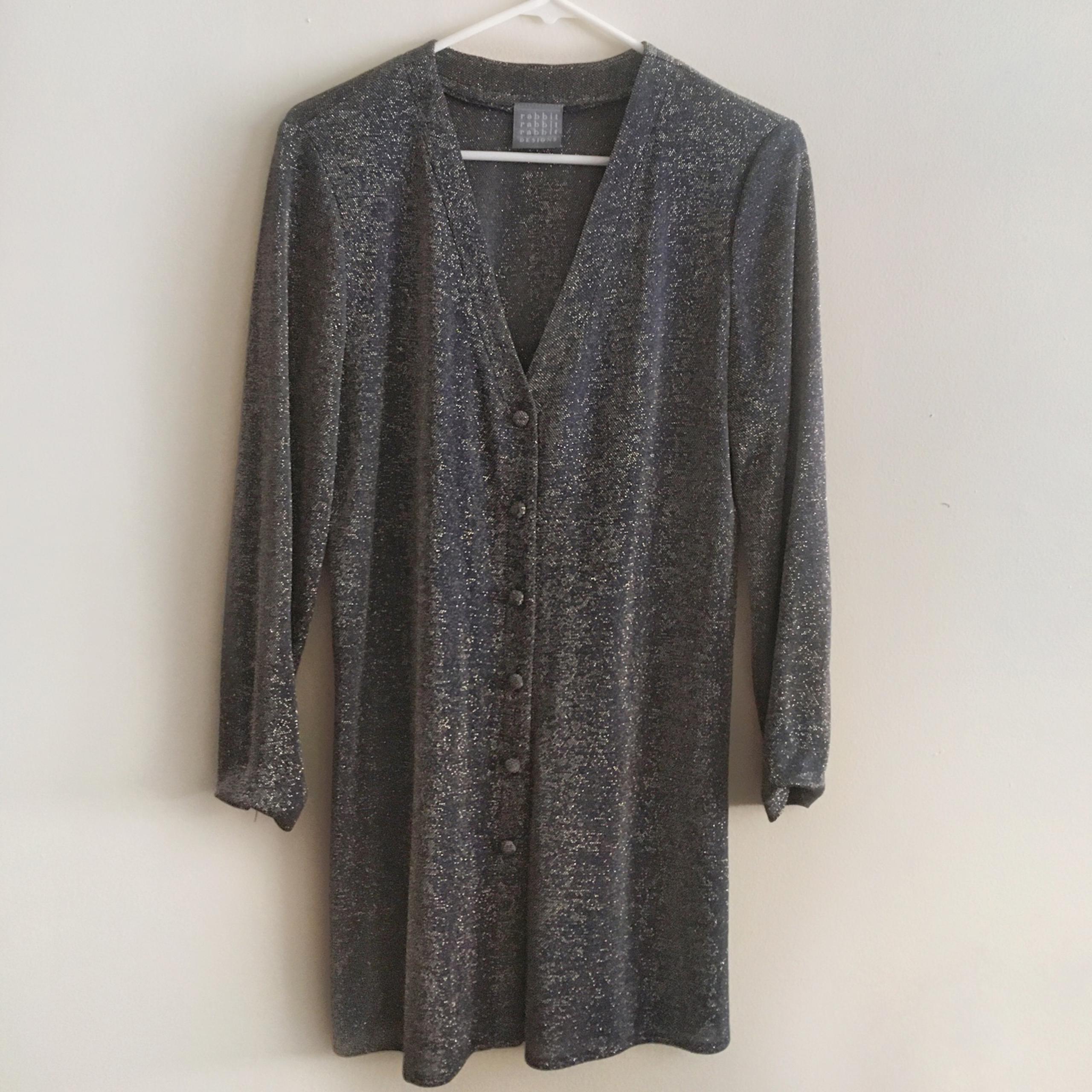 Vintage Silver & Gold Metallic Sparkle Button Down Long Sleeve Shirt Dress
