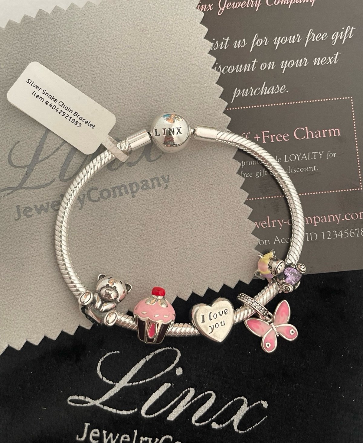 My First Silver Charm Bracelet by Linx with 5 Linx Charms 925 sterling silver