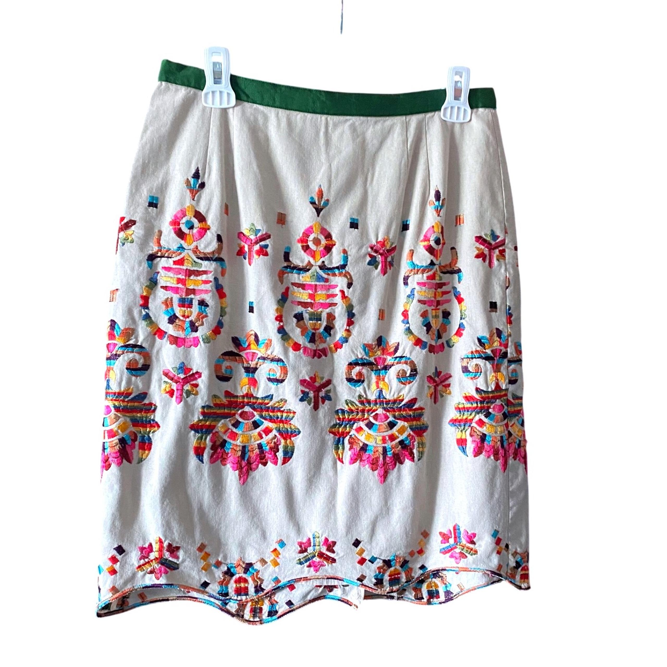Embroidered Skirt Colorful Floral Design Bohemian Style Women's Skirt Size 10