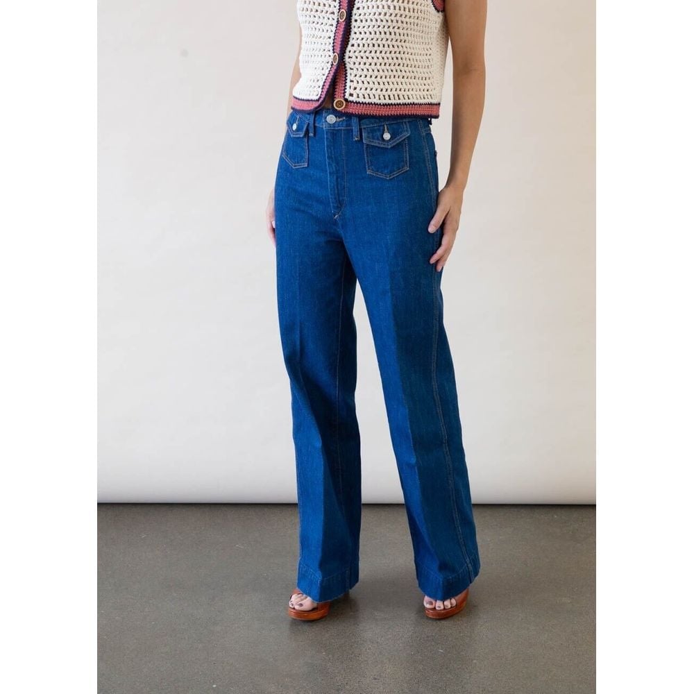 RE/DONE Womens '70s Pocket Wide Leg Jeans True Rinse Size 32