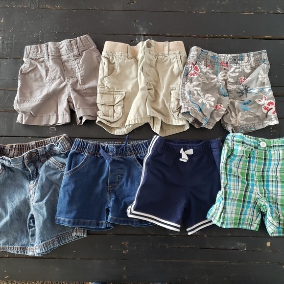 Lot of 7 Pairs of Shorts Baby Boy 12 Months Cargo Basketball Plaid Grey Blue