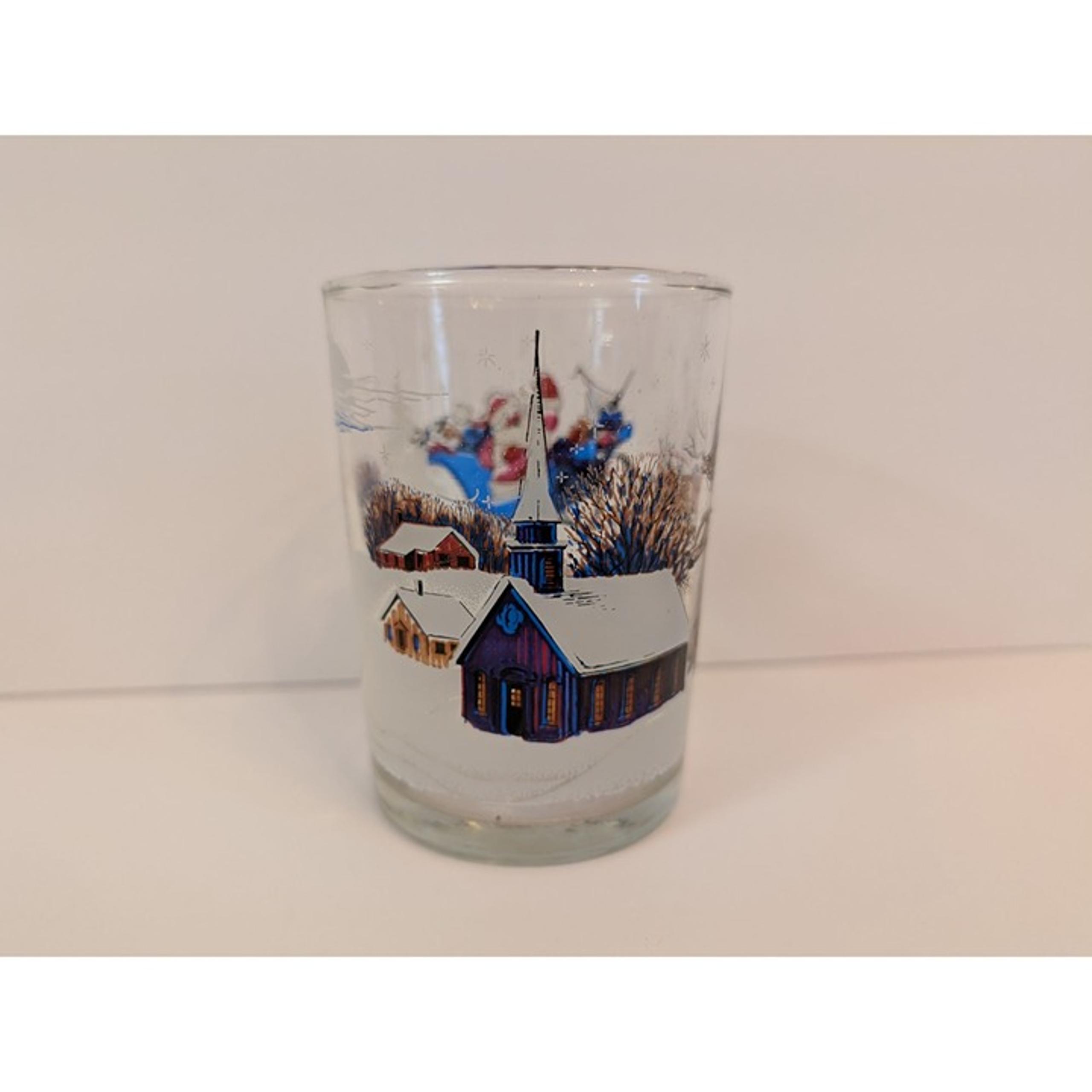 Vintage Libbey  Christmas Glass With Santa Sleigh & Snowy Village Scene