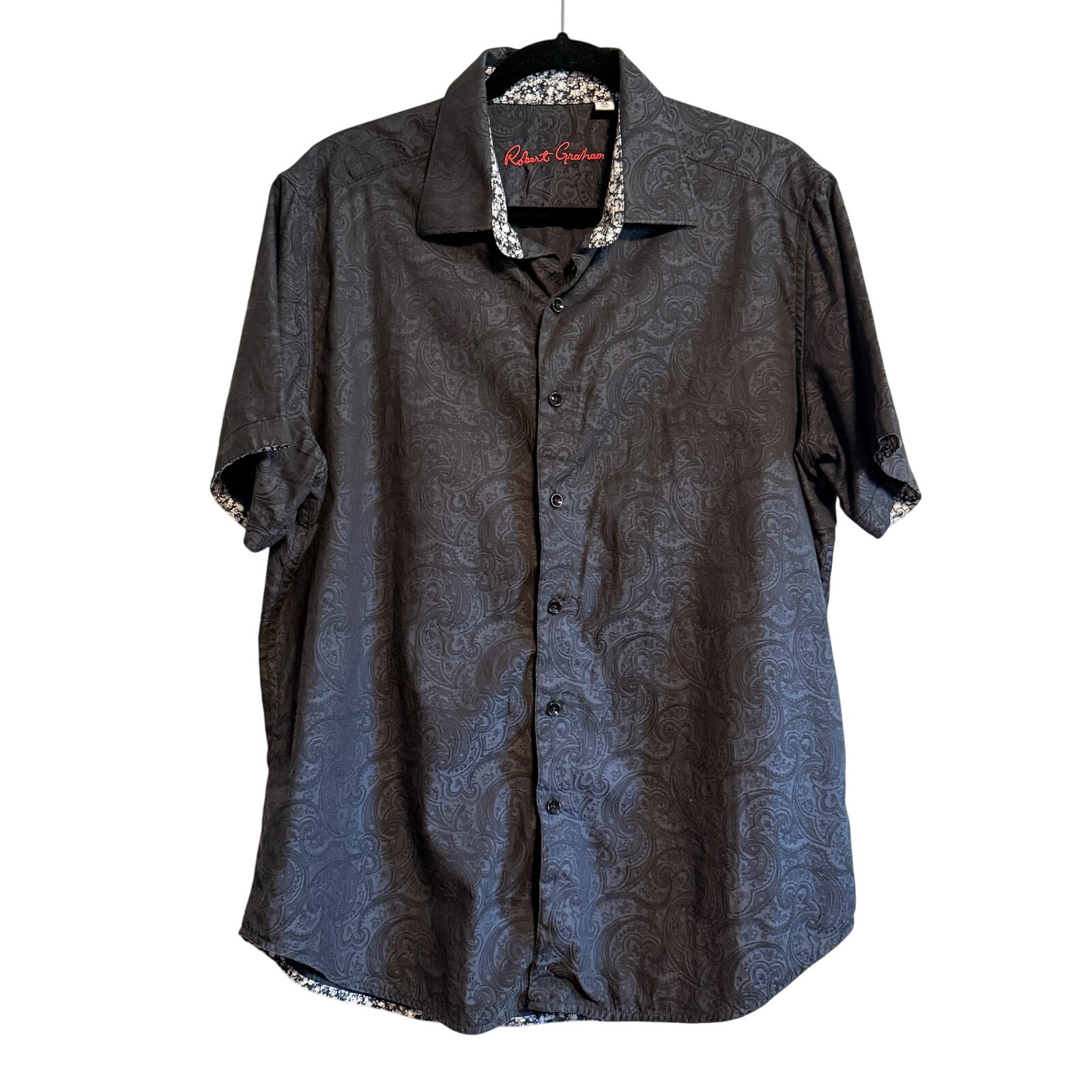 Robert Graham Paisley Short Sleeve Button Up Shirt Men’s Size XL Black Gray