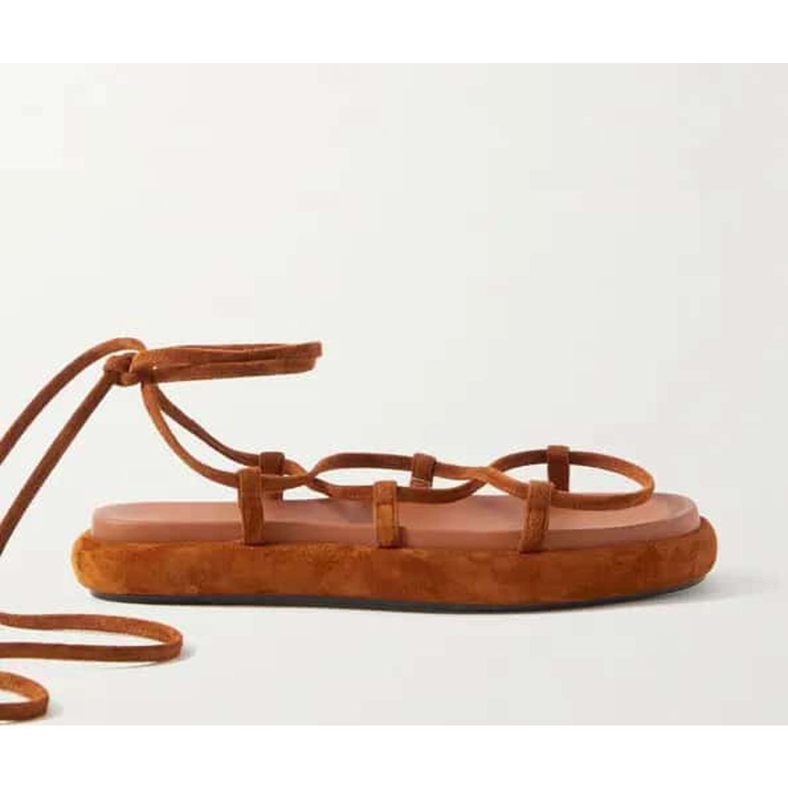 KHAITE Alba Brown Suede Leather Trimmed Strappy Tie Up Ankle Sandals Size 37