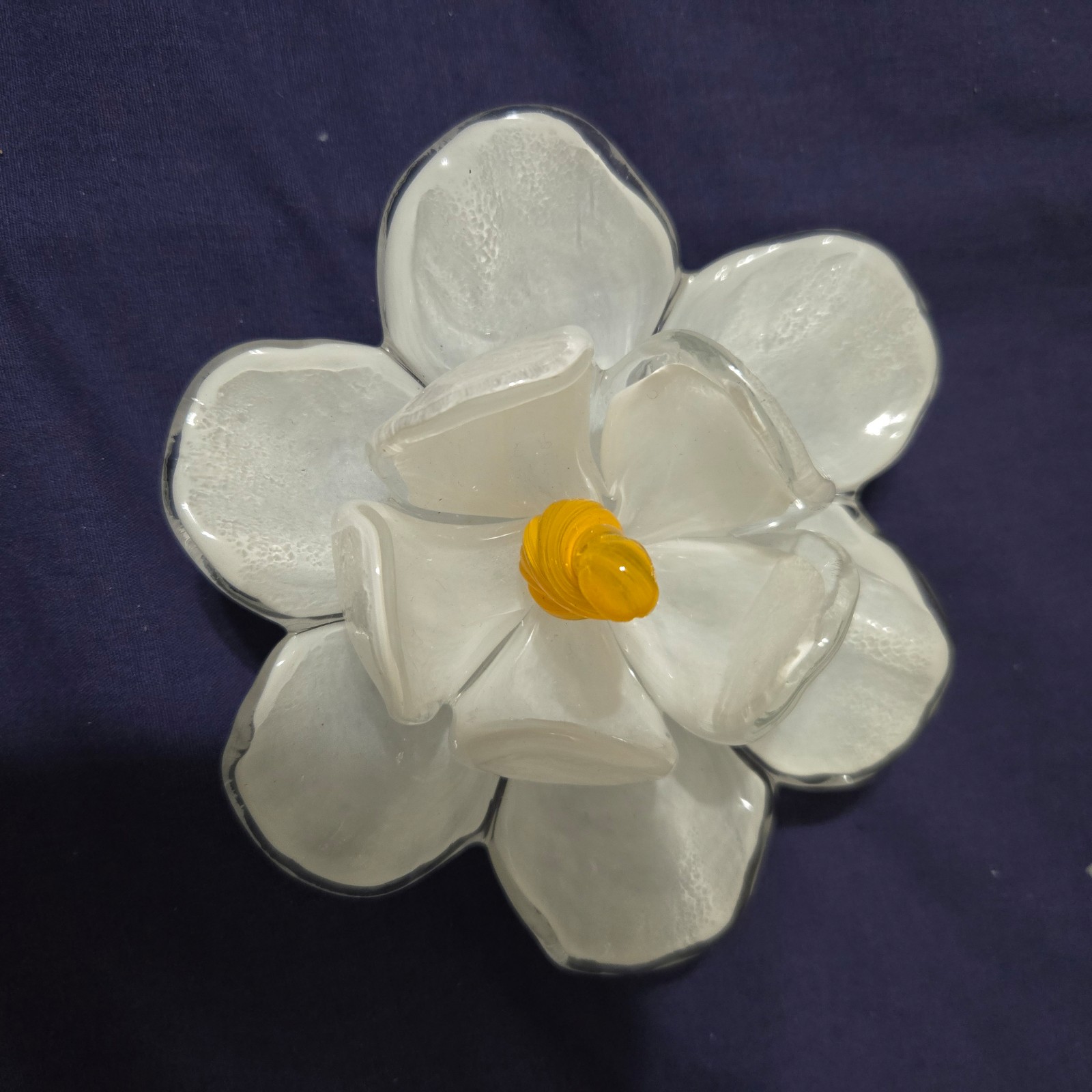 Art Glass White Lily Paper Weight Moreno Like Decorative Flower HEAVY