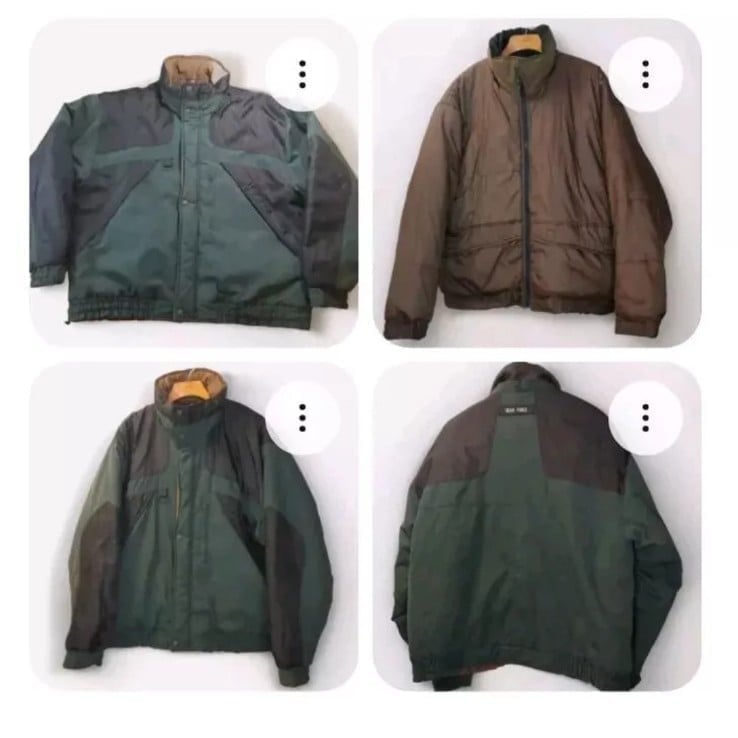 Bear Force Reversible Coat Jacket L Green Black Duck Canvas Brown Quilted Puffer