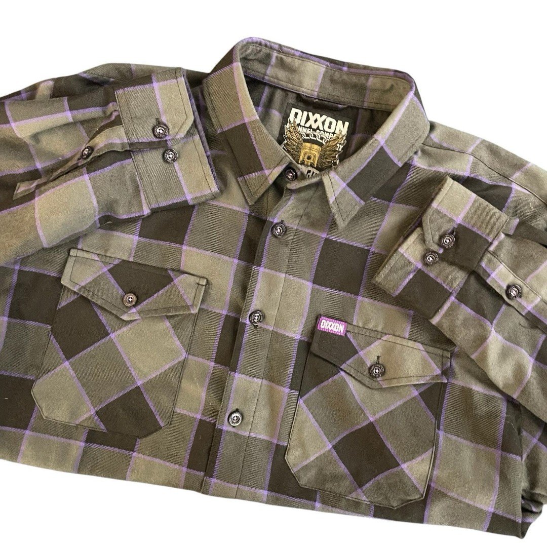 Dixxon The Gift Flannel Button Down Shirt Purple Black Gray Plaid Men’s 2XL