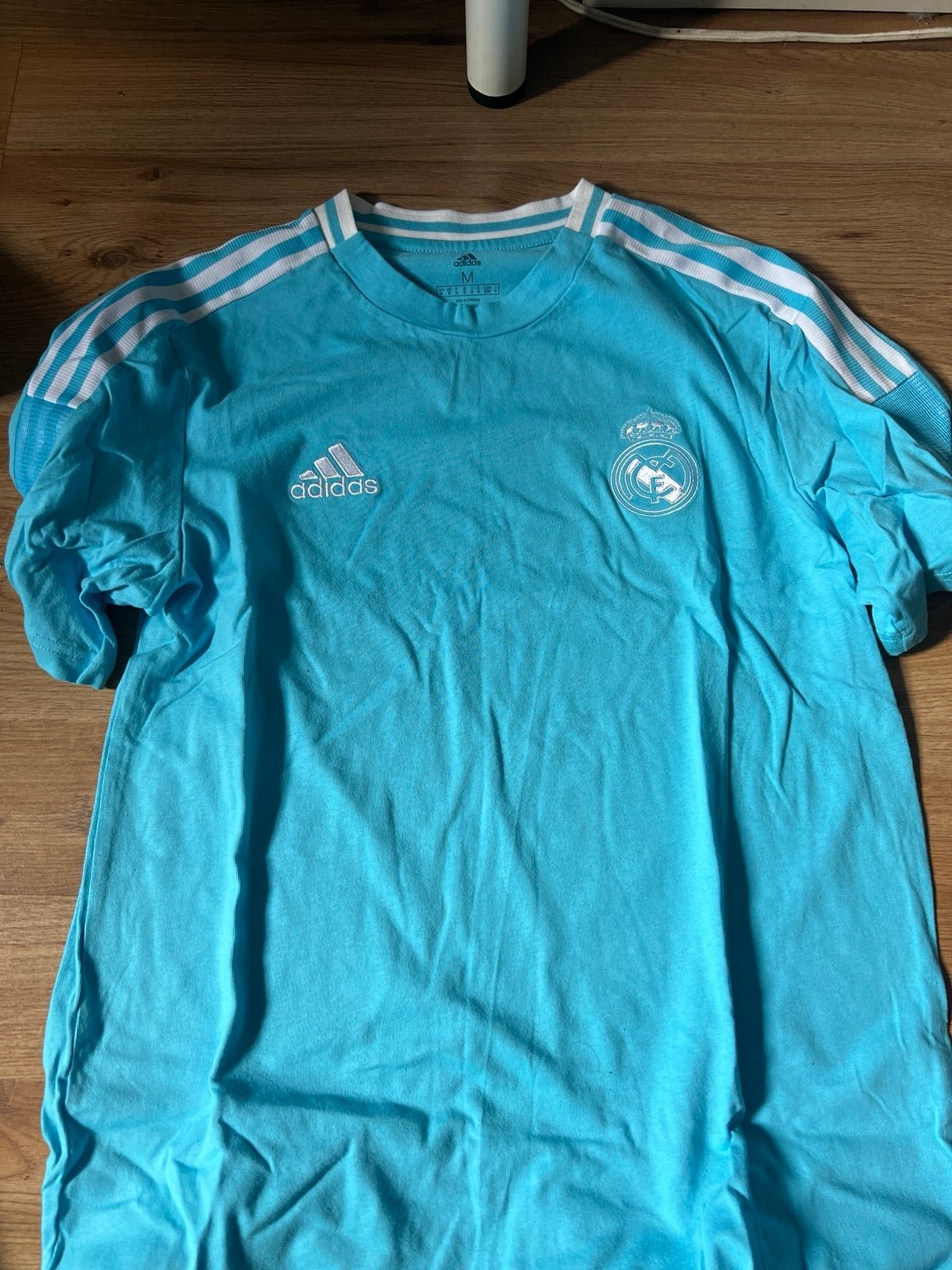 Real Madrid CF Jersey Style Tee Adidas Kit Cyan Powder Blue Men Size m