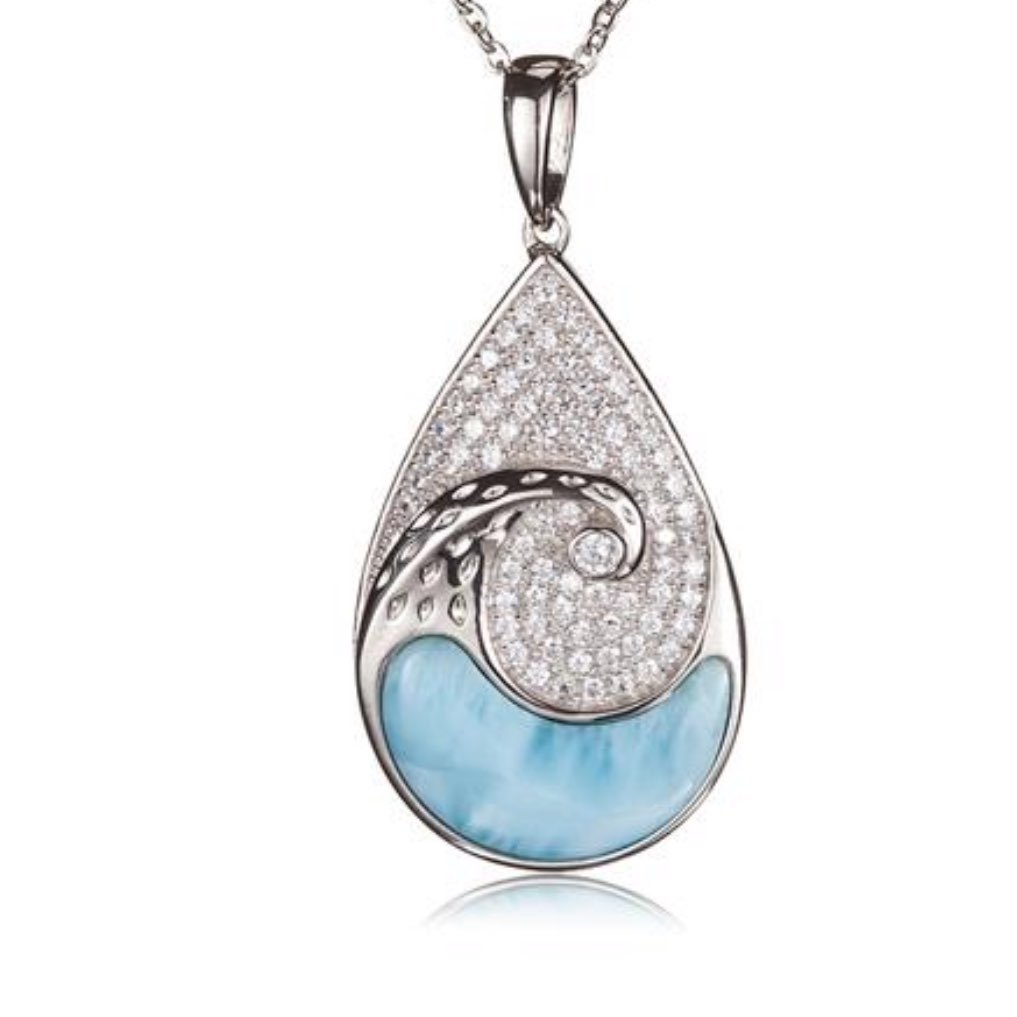 Water Drop Wave LarimarPave CZ Pendant