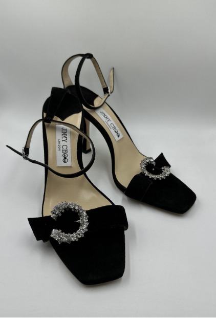 Jimmy Choo Marsai Black Suede Heel Sandals Size 39 Floor Sample