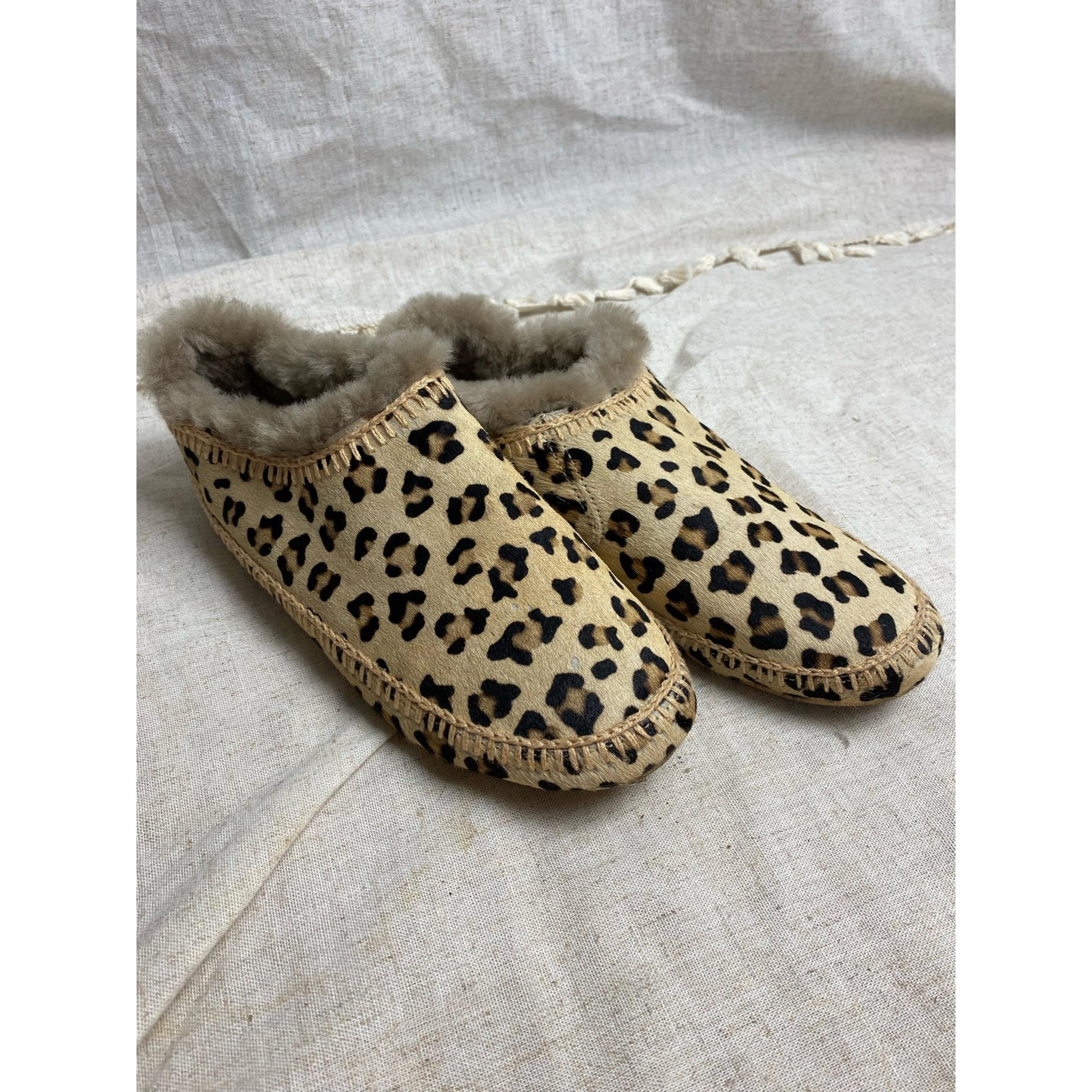 Laidbacklondon Fuyu Crochet Sheepskin Slipper Leopard Boots Size 40 / 9