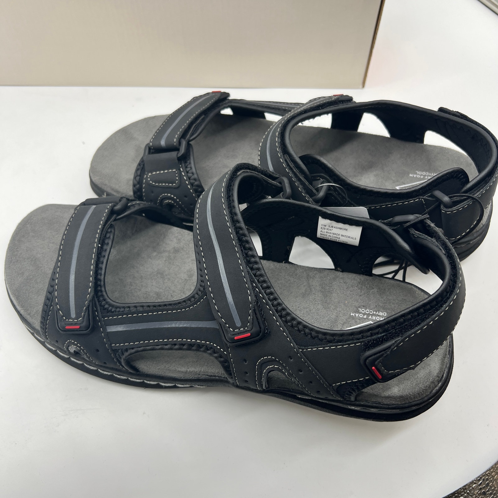 St. John's Bay Mens Strap Sandals Black Color Size 11M