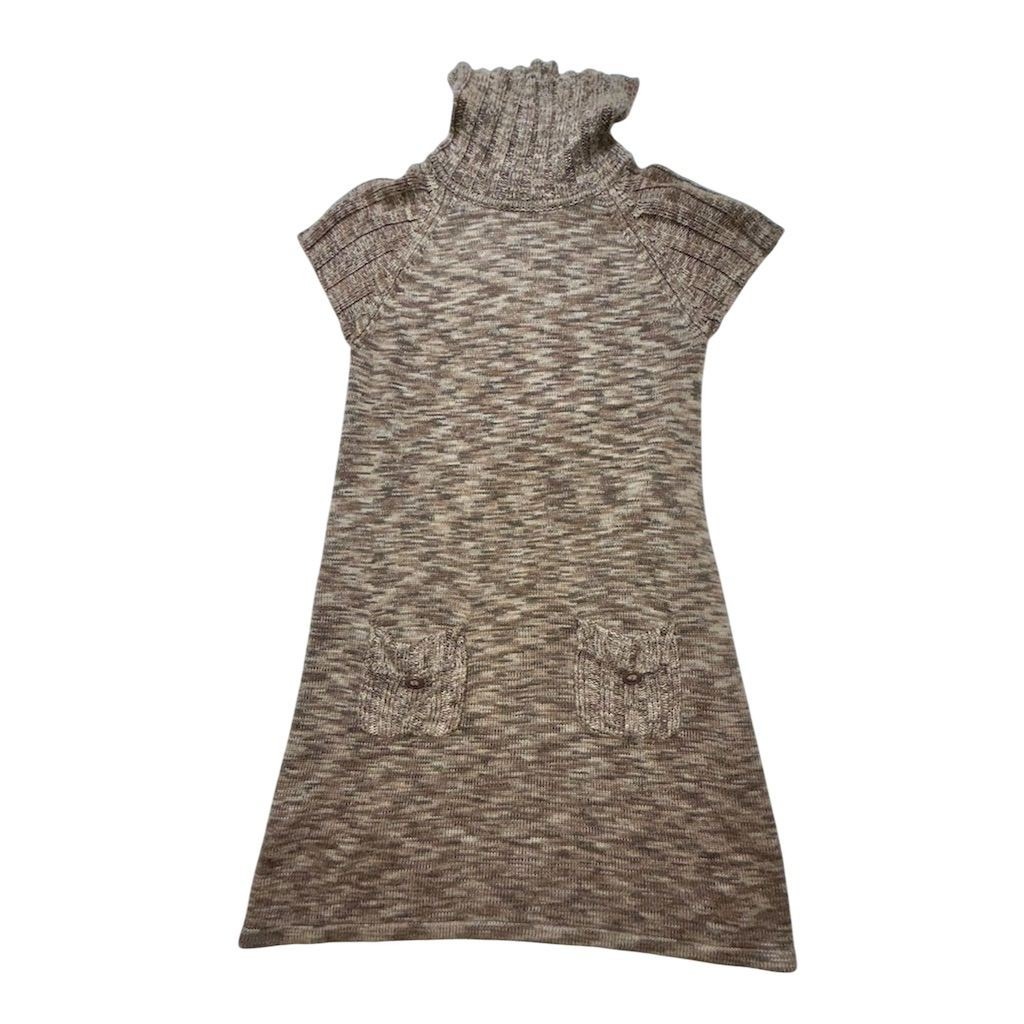 VTG Calvin Klein Women's Brown Sweater Knit Dress M Cowl Neck Knee Length chunky