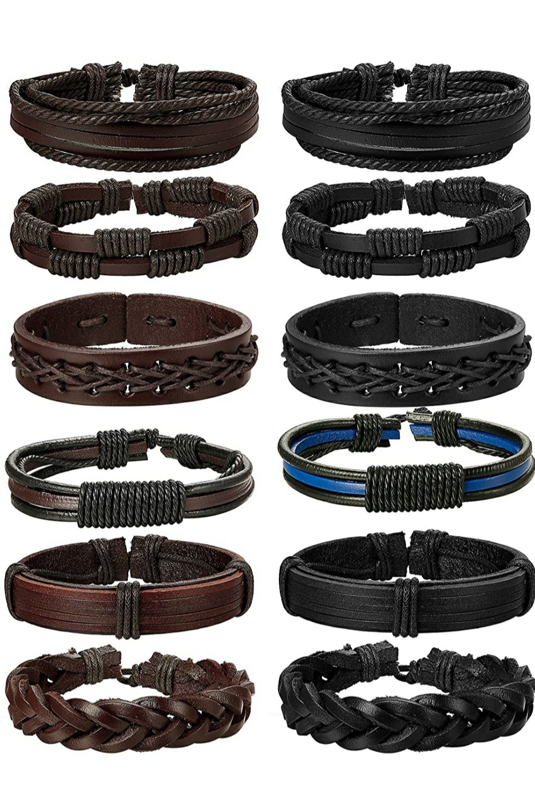 12Pcs Braided Leather Bracelet for Men W