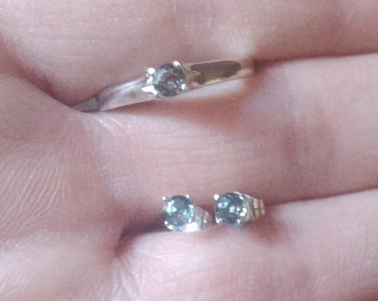 Blueish Color Montana Sapphire Earrings and Ring (size 7)