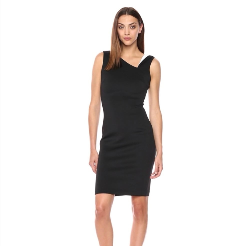 Calvin Klein 4 NWT Contrast Collar Scuba Sheath Dress Elegant Black Sleeveless