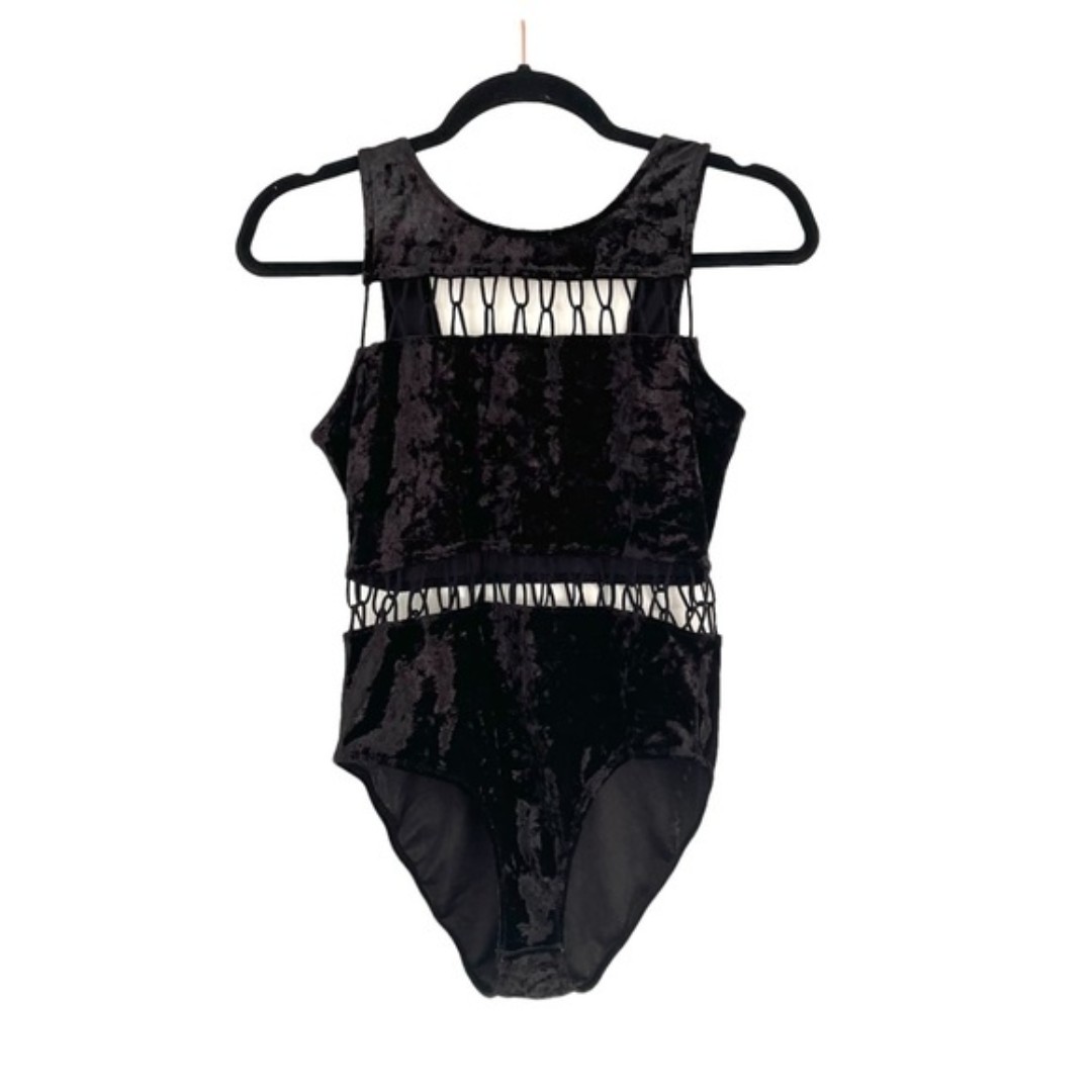 anthropologie staring at stars bodysuit women black cutout velvet medium