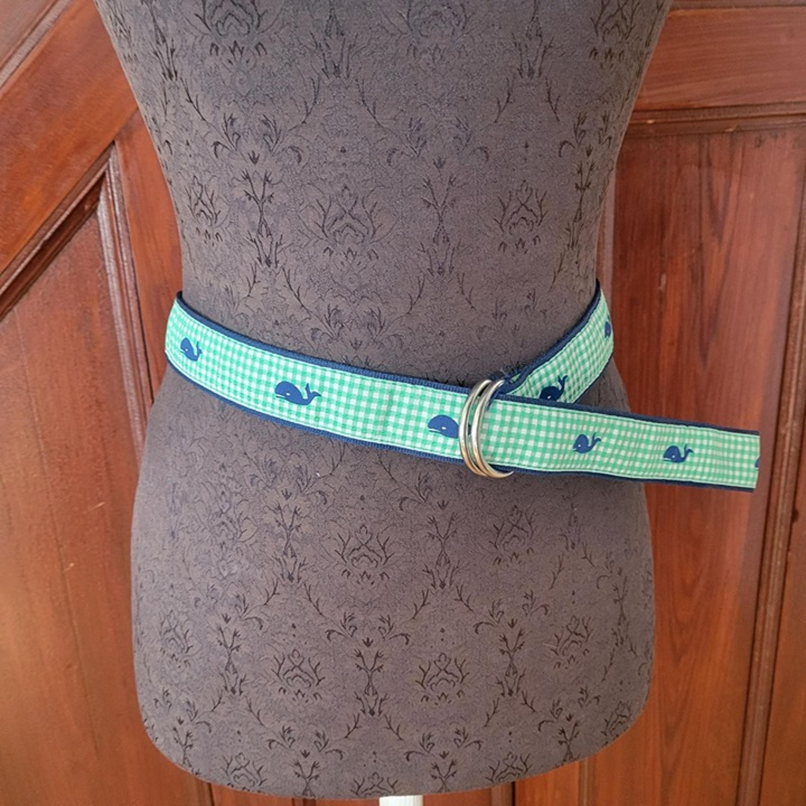 Green & Blue Toe Göz Whale Print Belt With D-Ring Buckle Small