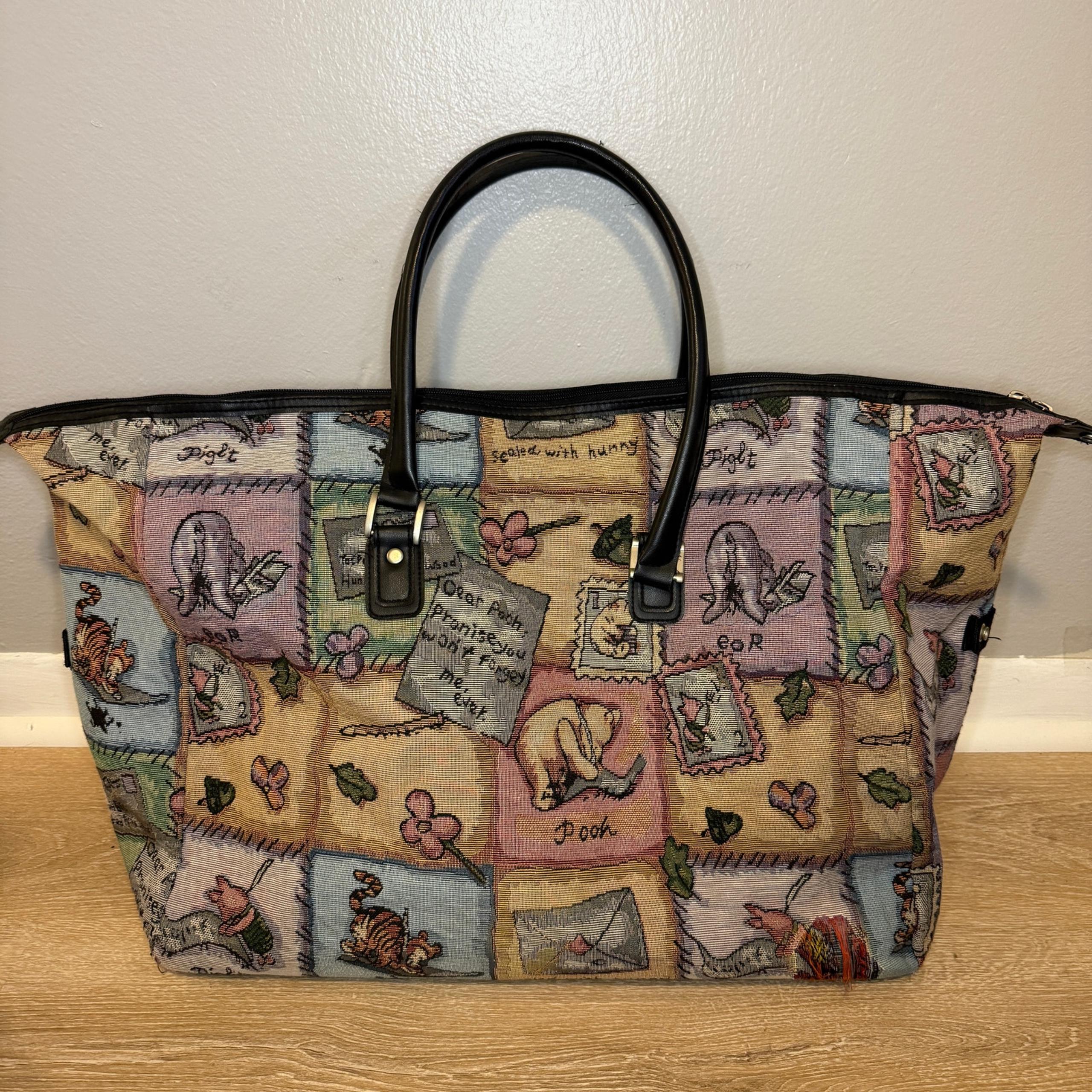 Vintage Winnie The Pooh Walt Disney World Tapestry Carpet Tote Travel Bag