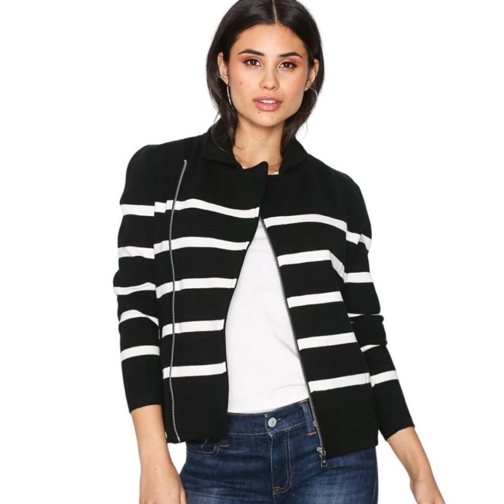Ralph Lauren Moto Jacket Asymmetrical Zip Navy Sz L Preppy NWOT Knit Blazer