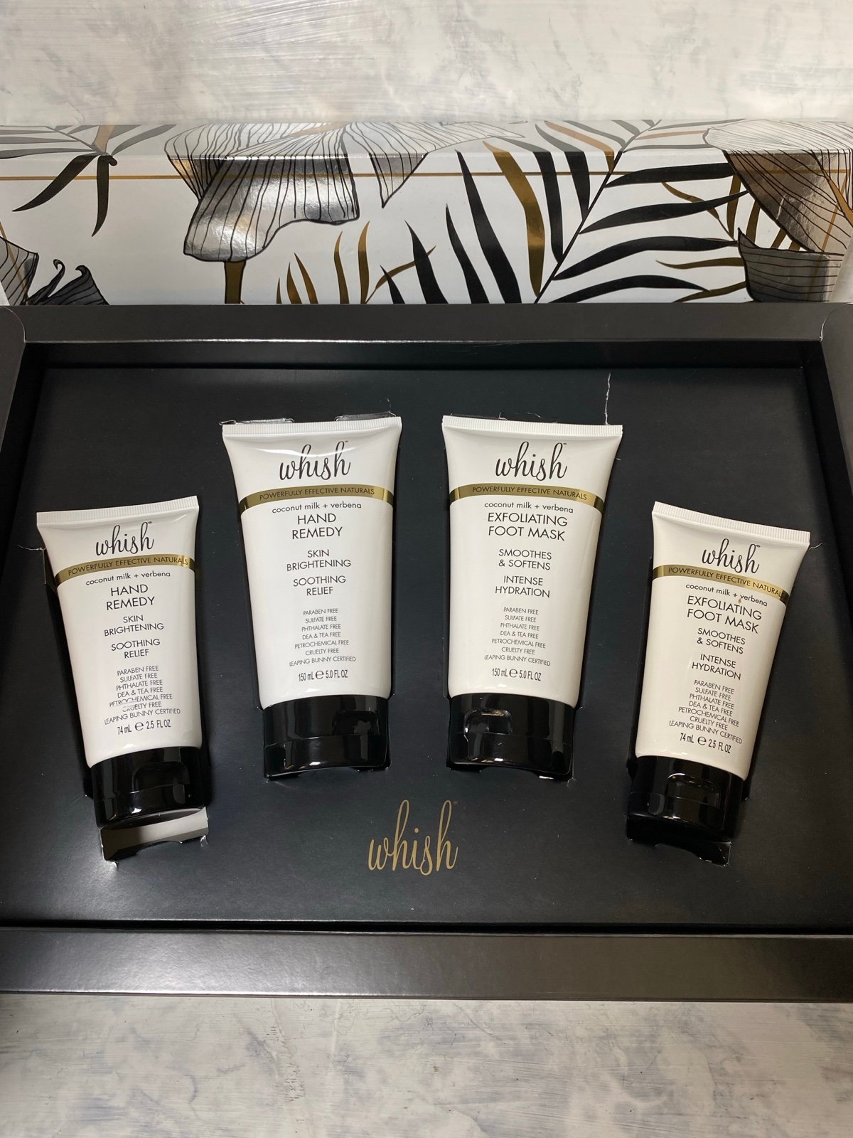 Whish Hand Remedy & Foot Mask 4-Piece Gift Set Coconut Milk & Verbena New Sealed