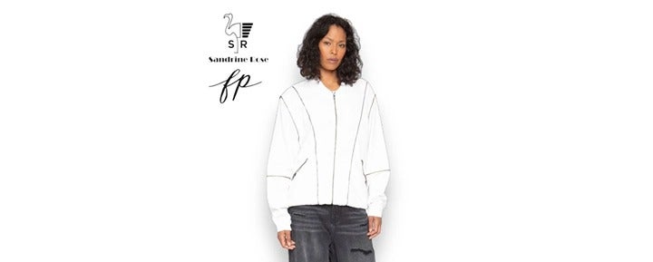 NWT Free People Sandrine Rose White Bomber Jacket with Zipper Accents