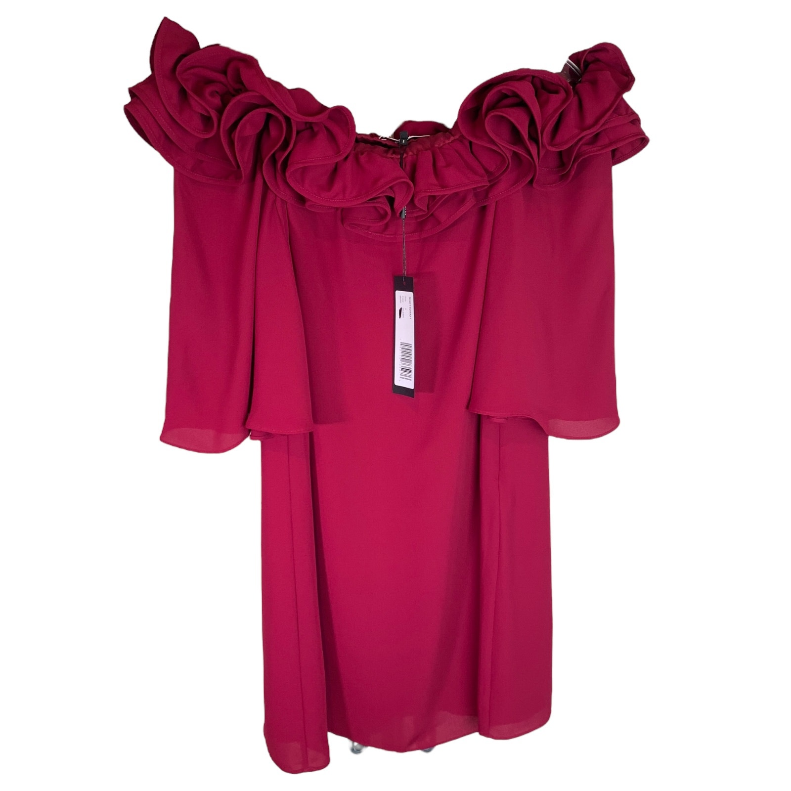 Halston Heritage Mini Dress Womens S Maroon Off The Shoulder Ruffled Neck NWT