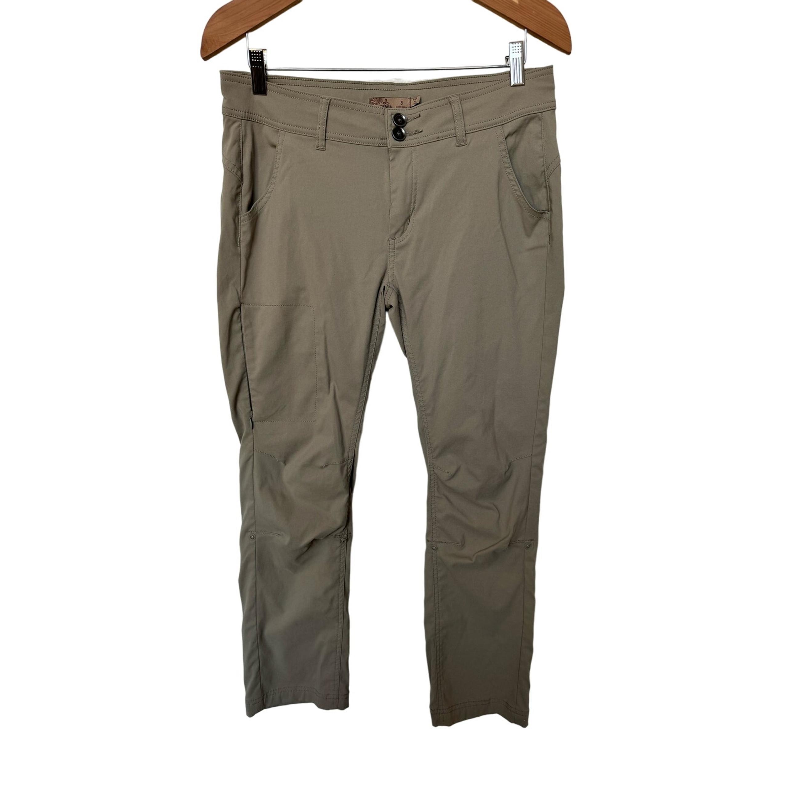 PrAna Halle Straight Pant Hiking Mid Rise Roll Up Leg Pants Tan Women Sz 8