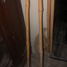 Vintage child’s bamboo and leather ski p