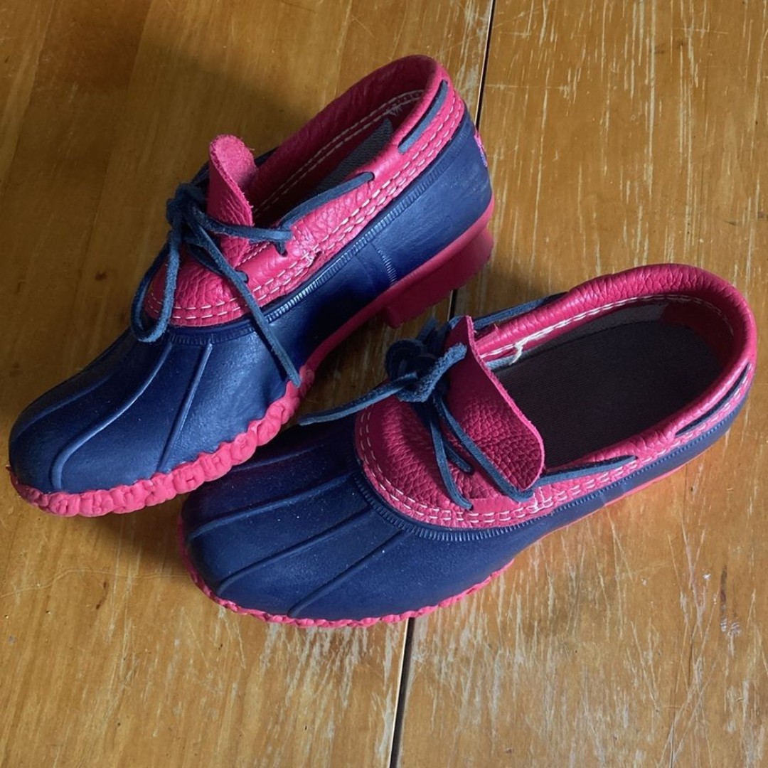 LL Bean Boots Womens Rubber Moc Limited Edition Navy Pink