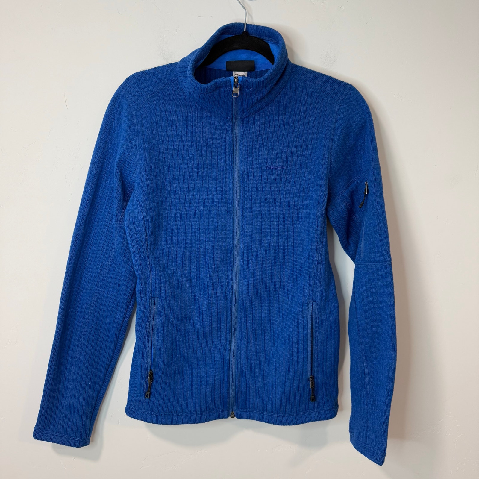 Patagonia Women's Cables Jacket Ribbed Fleece Blue Full Zip Medium Outdoor