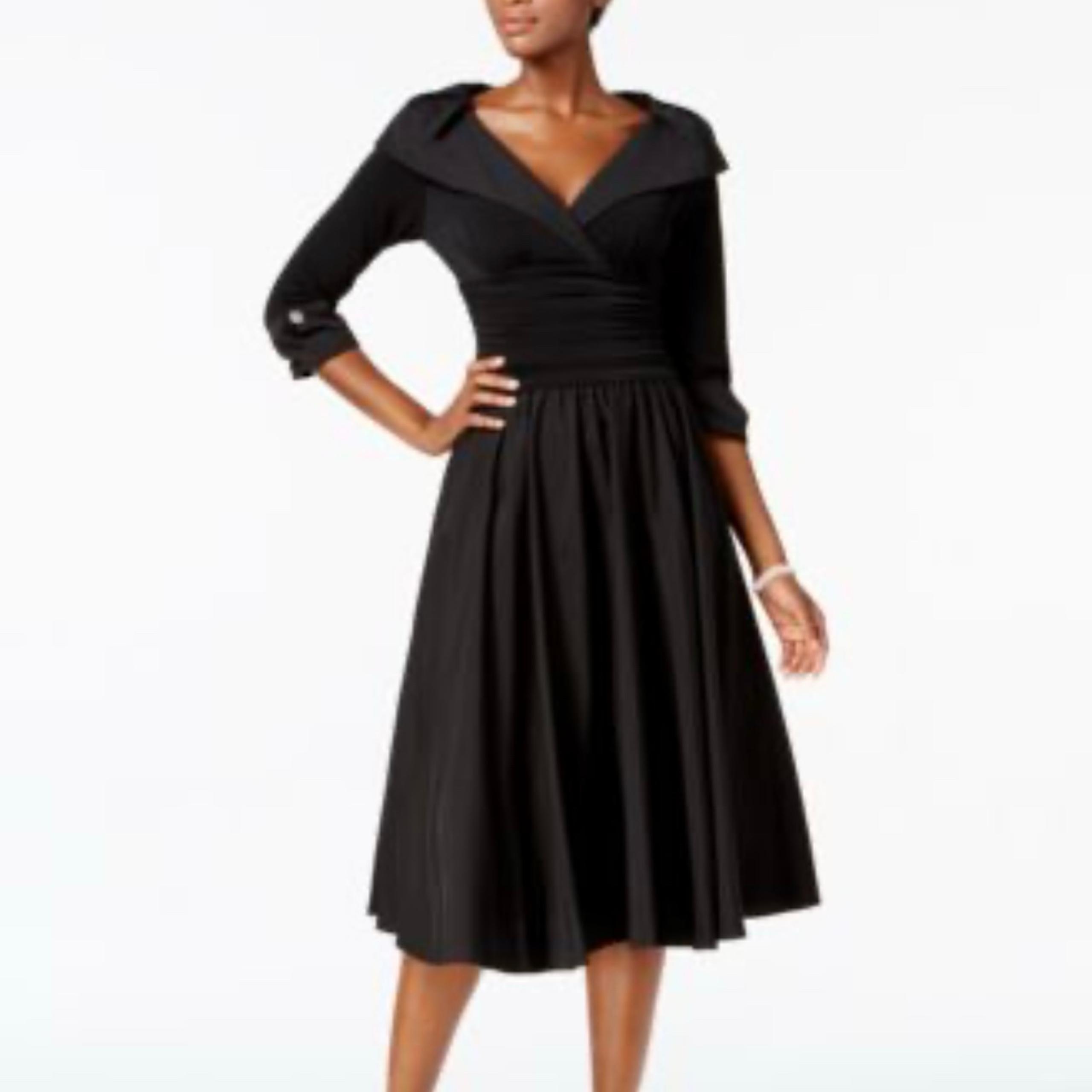 Jessica Howard black taffeta midi cocktail dress