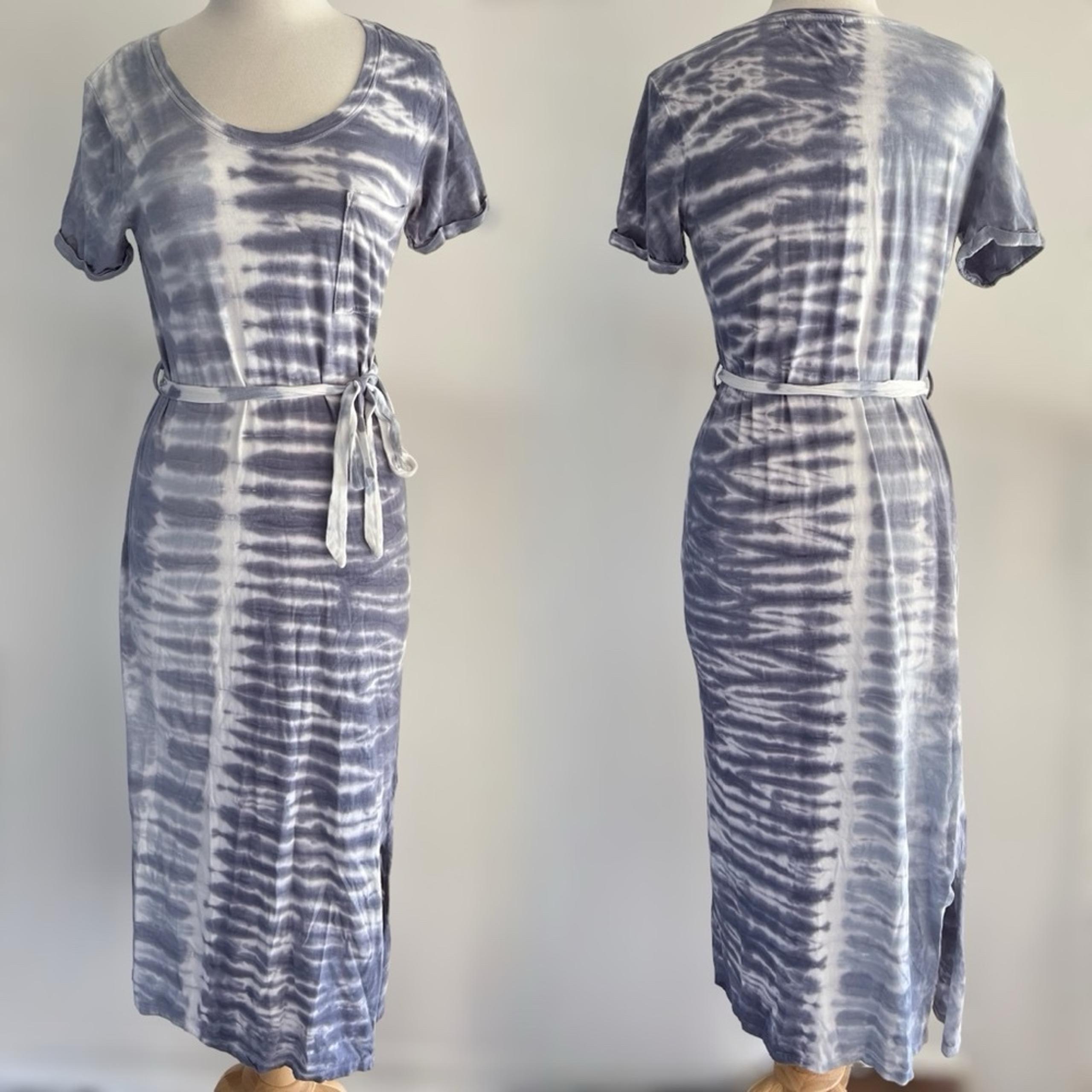 C&C California Tie Dye Midi Shirt Dress Size Medium Belted Side Slit Pocket