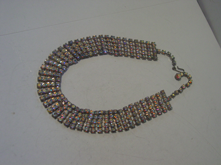 Gorgeous Vintage Aurora Rhinestone 5 Row Necklace