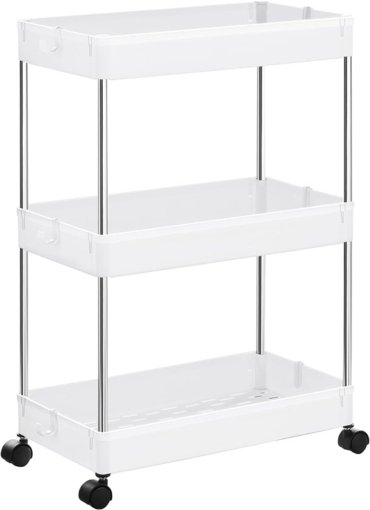 Slim Storage Cart, 3-Tier Rolling Cart, Narrow Utility Cart on Wheels