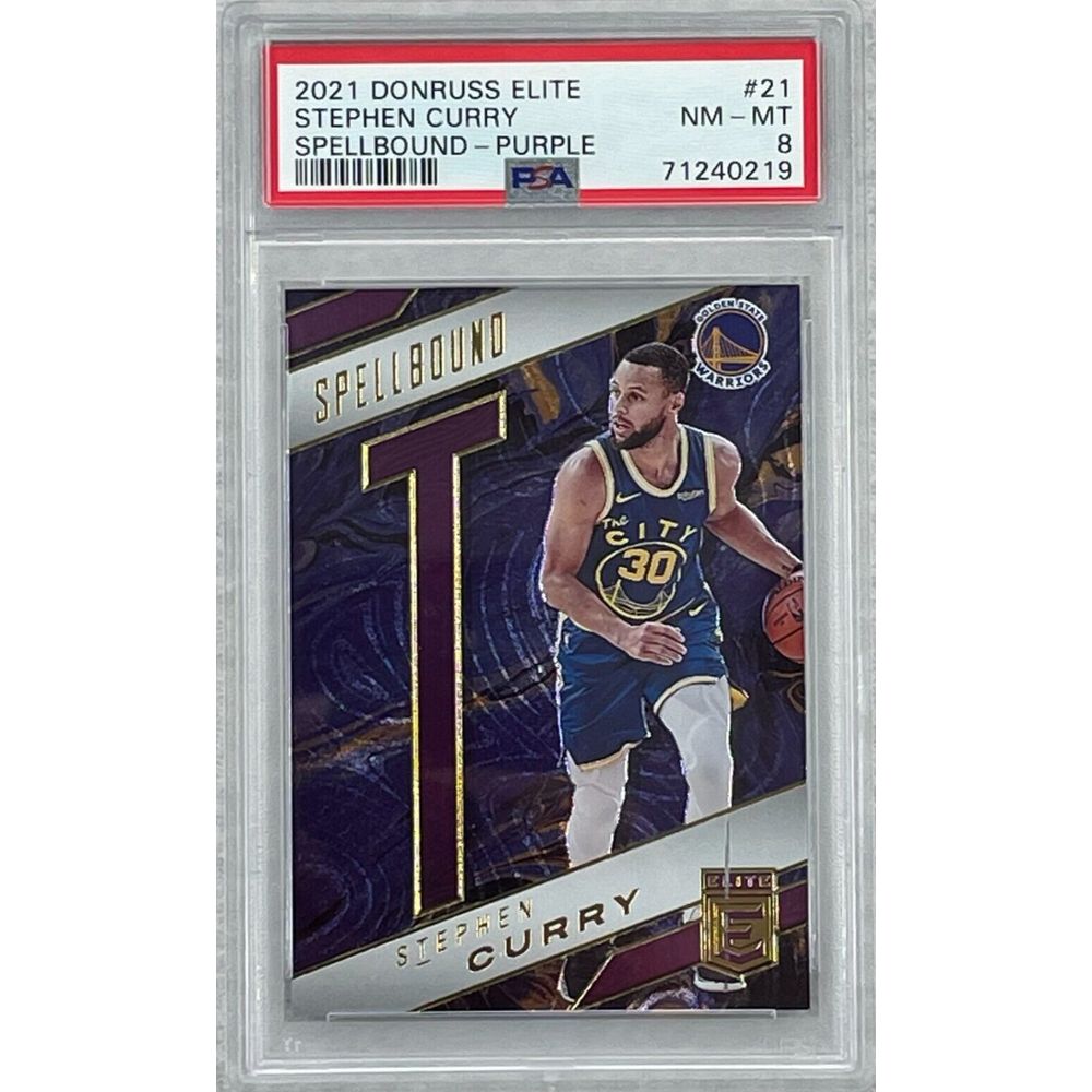 2021 Panini Donruss Elite Spellbound T Stephen Curry #21 Purple 31/49 PSA 8