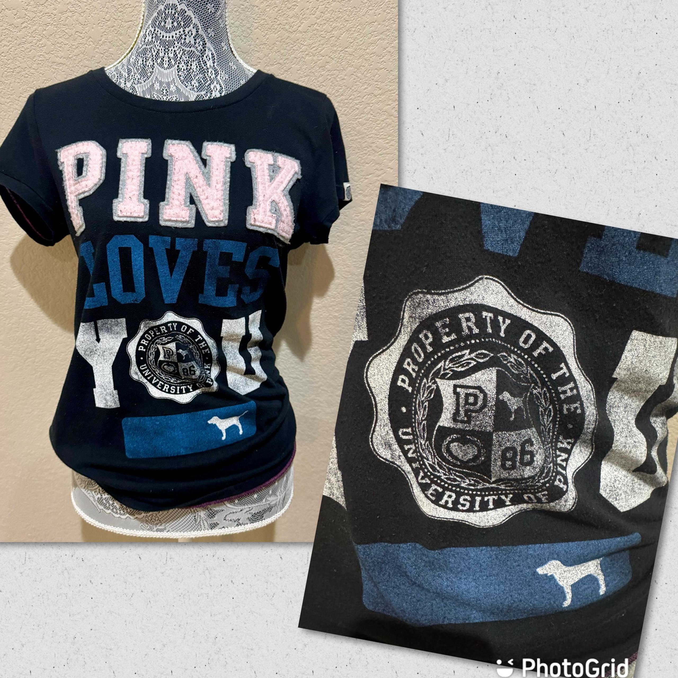 Vintage Y2K 2009 Victoria’s Secret PINK Logo T-Shirt size large black RARE