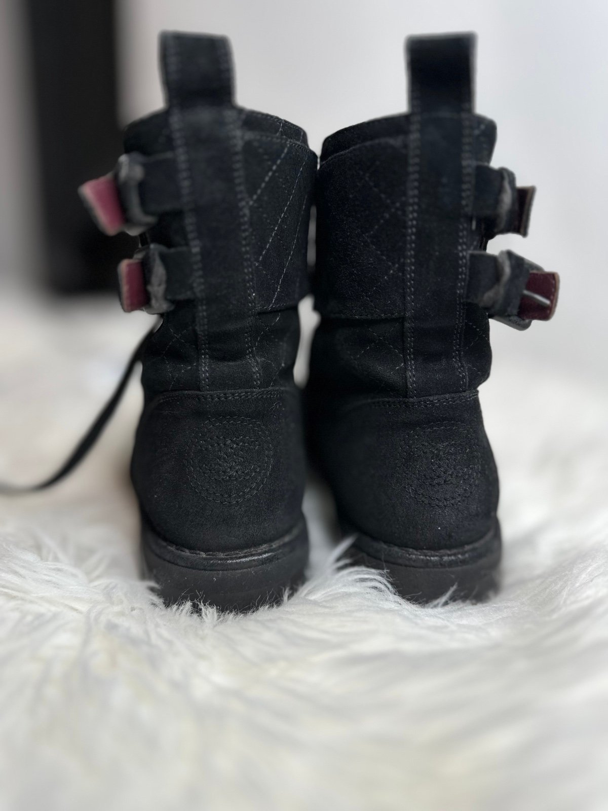 Chanel Quilted Black Suede Combat Boots