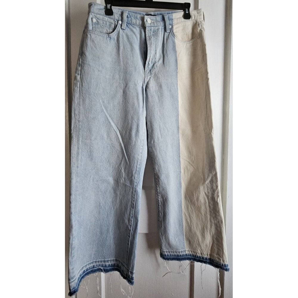 7 for all mankind frayed hem two toned bleach wide leg jeans woman Sz 29 ( W32)