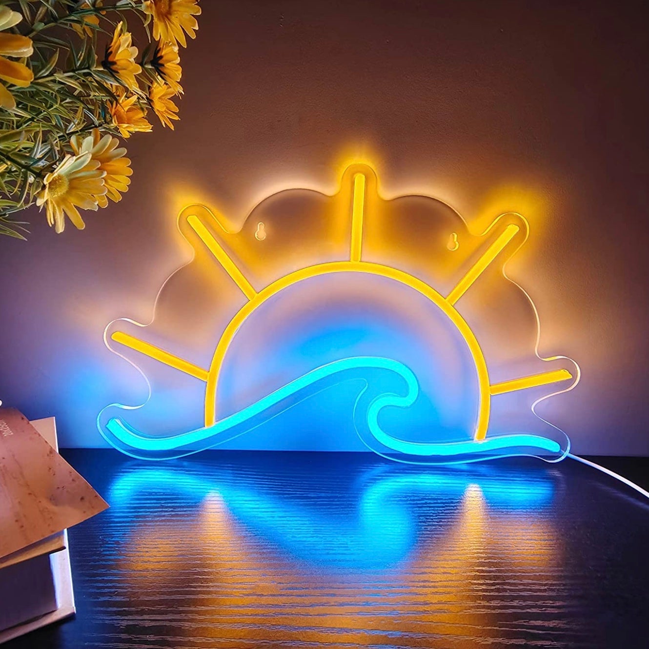 Lovely Bright Sun Over Ocean Waves LED Night Light Room Wall Decoration