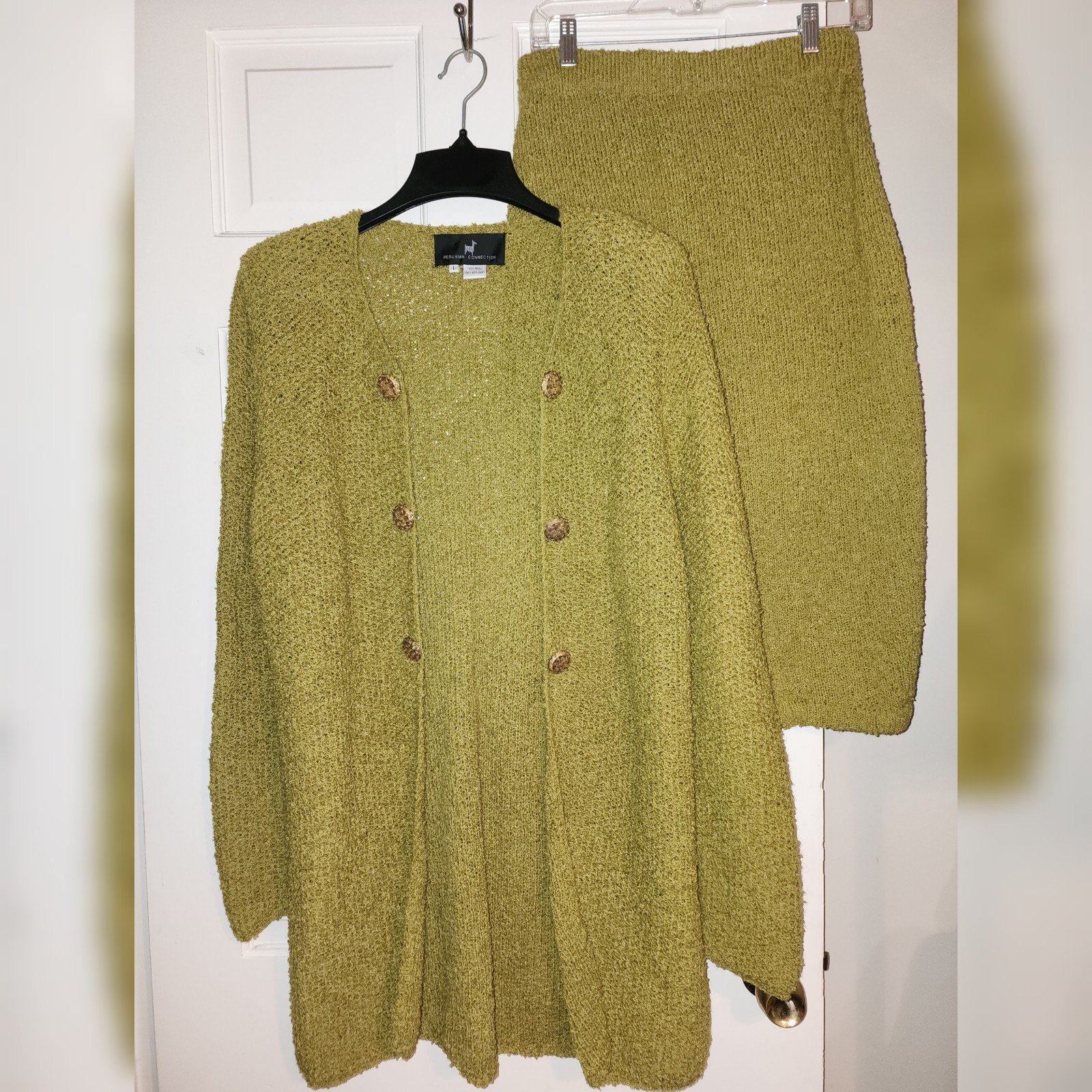 VTG Peruvian Connection Wool Knit Skirt & Sweater Set L